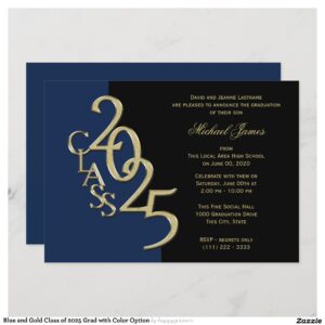 Blue and Gold Class of 2025 Grad with Color Option Invitation