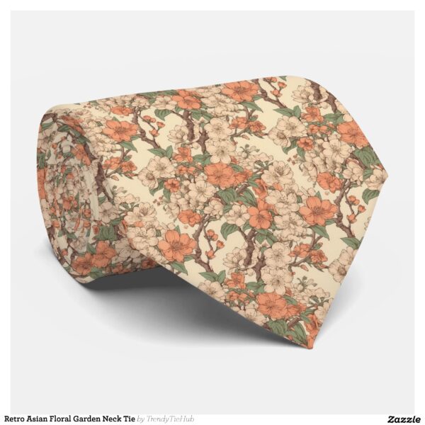 Retro Asian Floral Garden Neck Tie