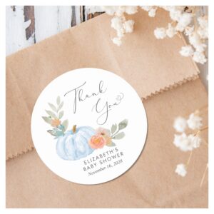 Pumpkin Watercolor Baby Boy Shower Thank You Classic Round Sticker