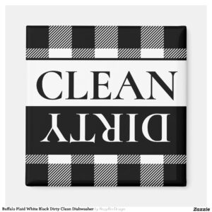 Buffalo Plaid White Black Dirty Clean Dishwasher Magnet