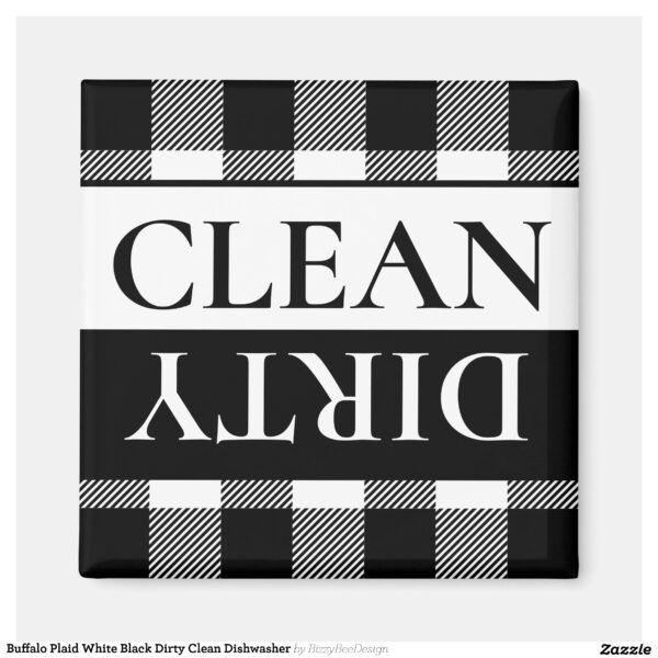 Buffalo Plaid White Black Dirty Clean Dishwasher Magnet