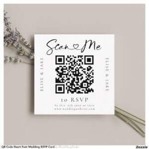 QR Code Heart Font Wedding RSVP Card