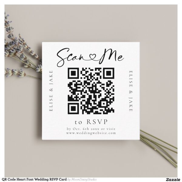 QR Code Heart Font Wedding RSVP Card