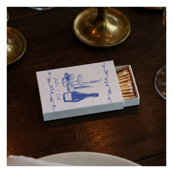 Whimsical Hand Lettered Illustrated Dinner Wedding Matchboxes