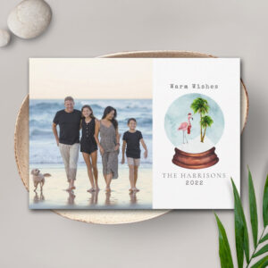 Warm Wishes Flamingo Snow Globe Christmas Photo Holiday Card