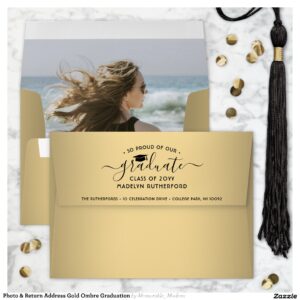 Photo & Return Address Gold Ombre Graduation Envelope