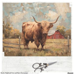 Rustic Highland Cow and Barn Decoupage Tissue Paper