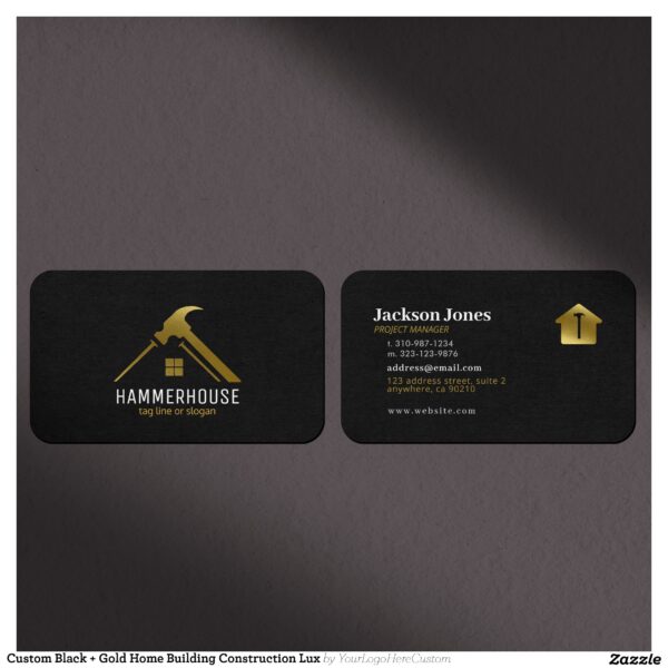 Custom Black + Gold Home Building Construction Lux Business Card