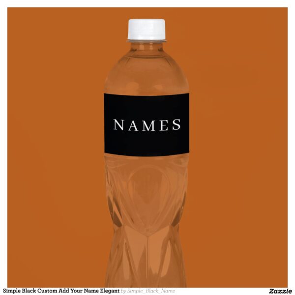 Simple Black Custom Add Your Name Elegant Water Bottle Label
