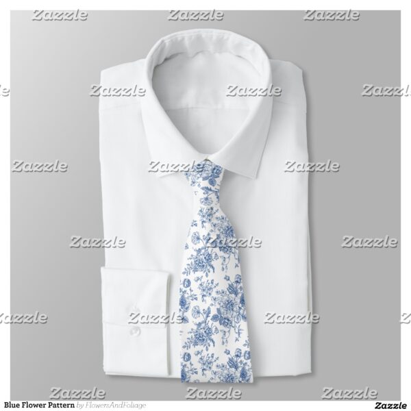 Blue Flower Pattern Neck Tie
