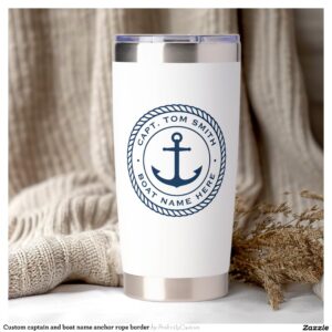 Custom captain and boat name anchor rope border insulated tumbler